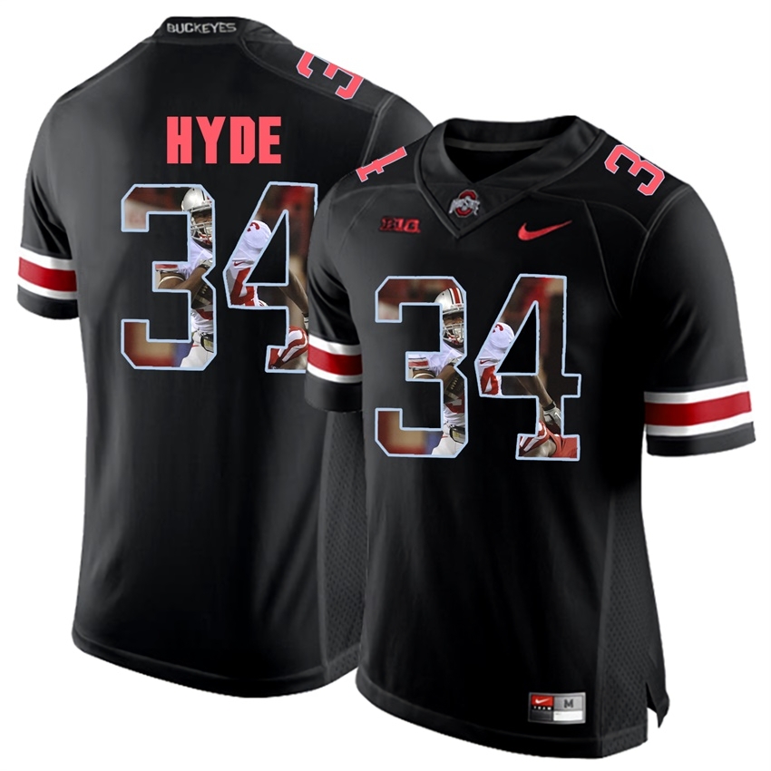 Ohio State Buckeyes Men's NCAA CameCarlos Hyde #34 Blackout With Portrait Print College Football Jersey DIY1849AU